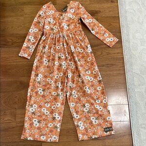 Matilda Jane. NWT. Floral Peach/Orange Jumpsuit with scoop back